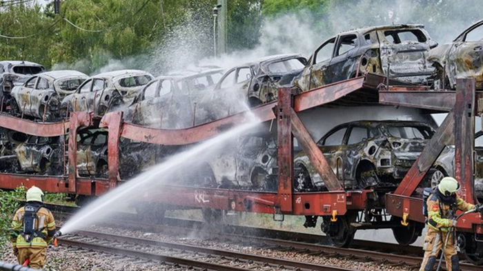 В Нидерландах сгорел товарный поезд (видео)
