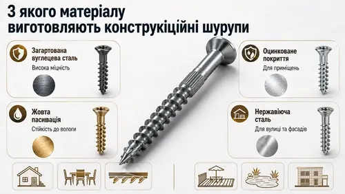 з якого матеріалу виготовляють конструкційні шурупи