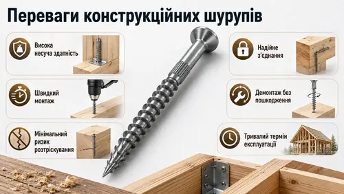переваги конструкційних шурупів